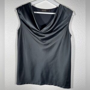 The Limited Shiny Black Sleeveless Drape Neck Top